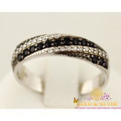 Серебряное кольцо с черными и белыми камнями 380089с
